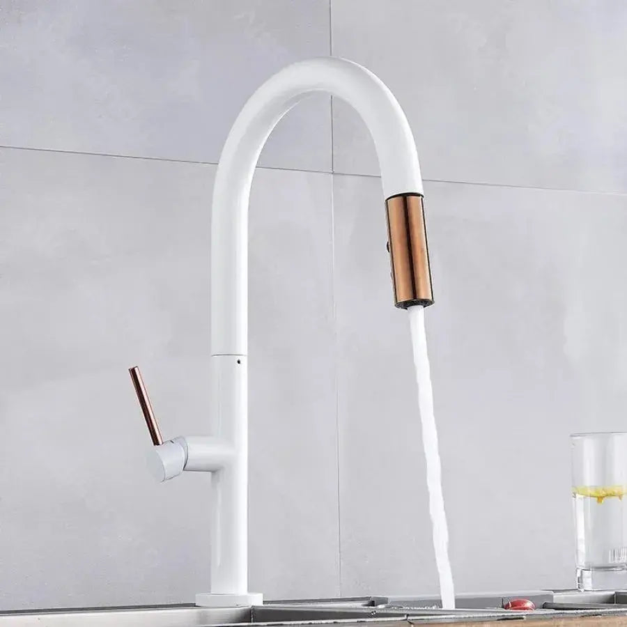 Bateria kuchenna z wyciąganym prysznicem, mosiądz sanitarny, biały, CF/1035/A Baterie kuchenne Domyślny tytuł Alessandro Design
