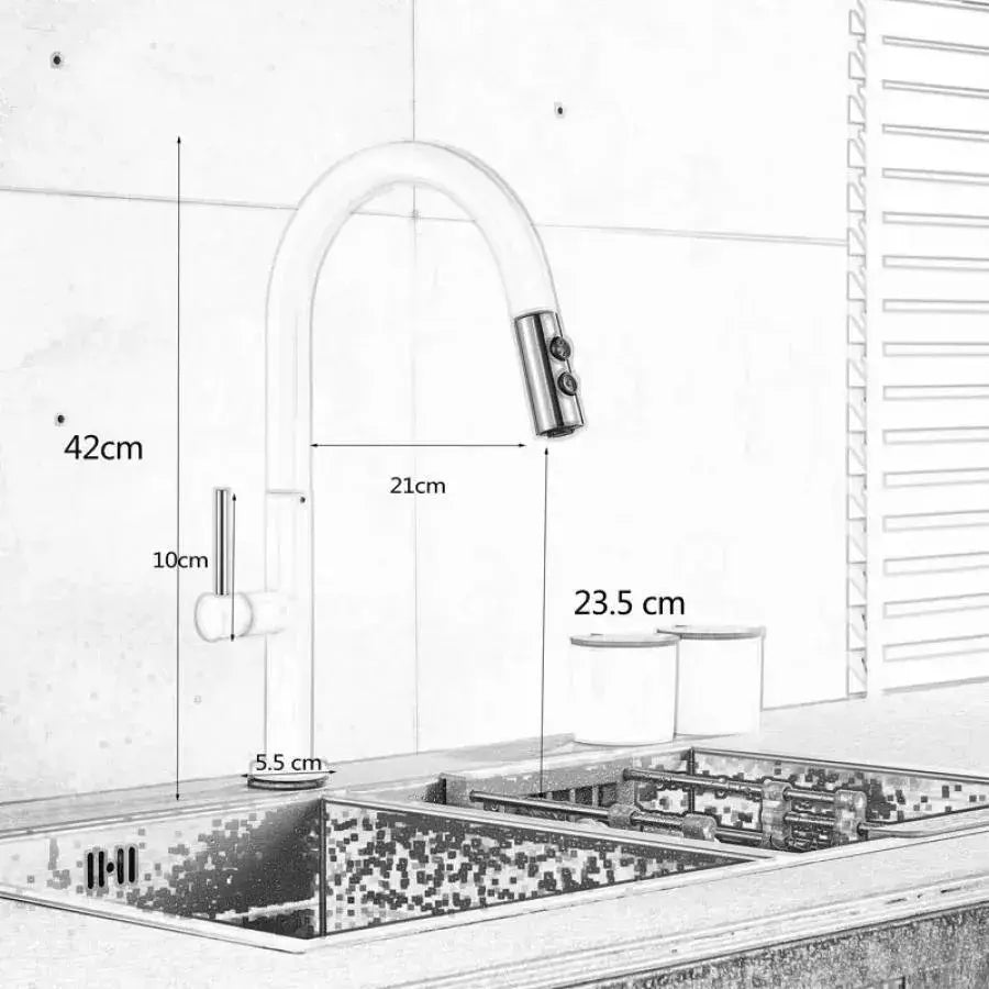 Bateria kuchenna z wyciąganym prysznicem, mosiądz sanitarny, biały, CF/1035/A Baterie kuchenne Domyślny tytuł Alessandro Design