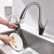 Bateria kuchenna z wyciąganym prysznicem, mosiądz sanitarny, chrom, W058 Baterie kuchenne Domyślny tytuł Alessandro Design