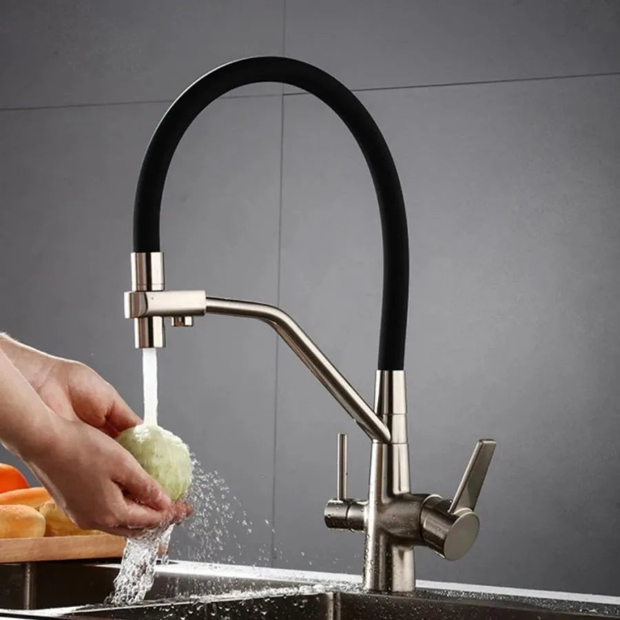 Bateria kuchenna z 3 kranami Elastyczna wylewka Sanitarna Mosiądz Srebrna Czarna Baterie kuchenne Domyślny tytuł Alessandro Design
