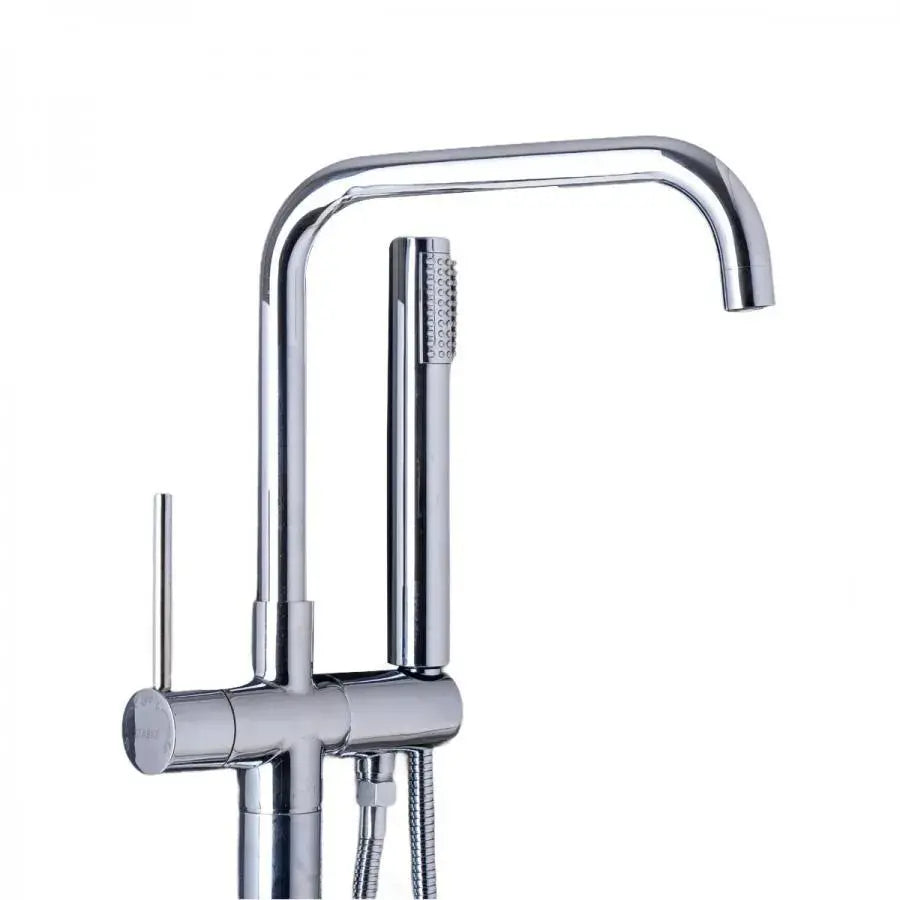 Bateria podłogowa ze strumieniem i wężem, mosiądz sanitarny, chrom, baterie CF2039 i kolumny prysznicowe Domyślny tytuł Alessandro Design