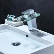 Bateria umywalkowa, stop i szkło, chrom, światło RGB, zmiana koloru w zależności od temperatury wody, baterie łazienkowe OD3008 Domyślny tytuł Alessandro Design