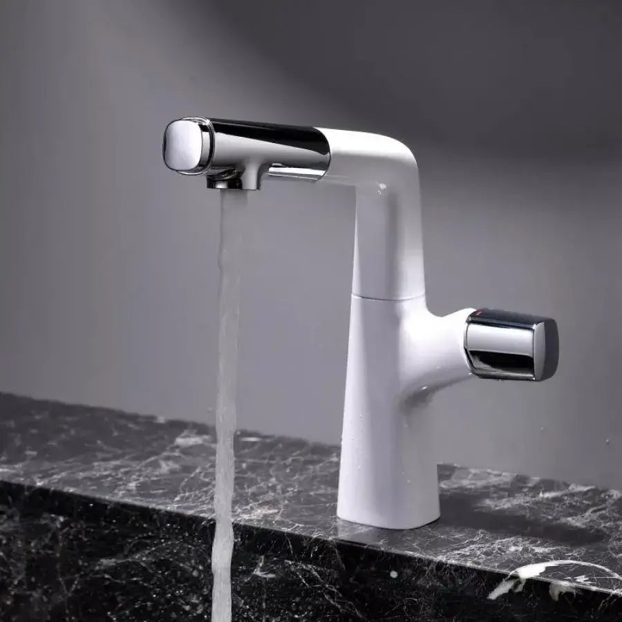 Bateria umywalkowa z wyciąganym prysznicem, mosiądz sanitarny, chrom i biel, MP016B/C Baterie łazienkowe Domyślny tytuł Alessandro Design