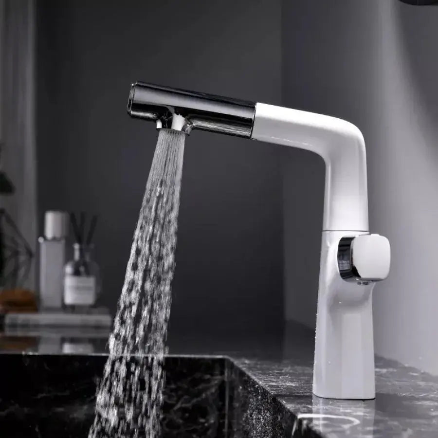 Bateria umywalkowa z wyciąganym prysznicem, mosiądz sanitarny, chrom i biel, MP016B/C Baterie łazienkowe Domyślny tytuł Alessandro Design