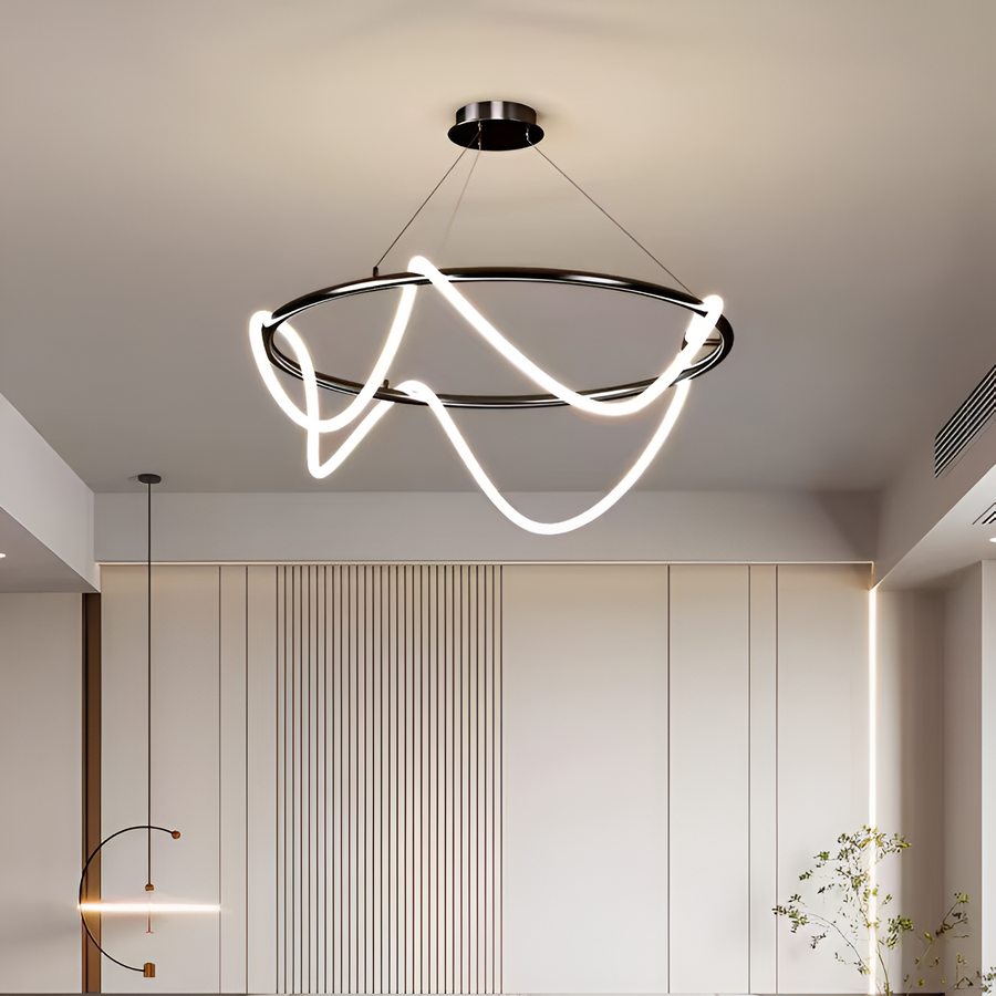 Żyrandol LED DIVINO Czarny 91W z elastyczną rurką silikonową, średnica 60cm - Regulowane światło 3000K/4000K/6000K Nowoczesne żyrandole Domyślny tytuł Alessandro Design