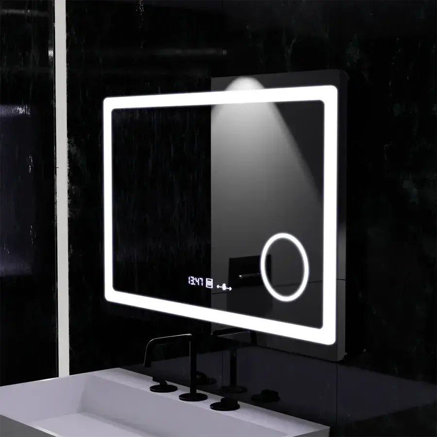 Prostokątne lustro LED, 90x60 cm, Souverain MotionGlow Marcello, system usuwania zamglenia, zegar i termometr, lupa kosmetyczna, przyciemniane lustra Marcello Domyślny tytuł Alessandro Design