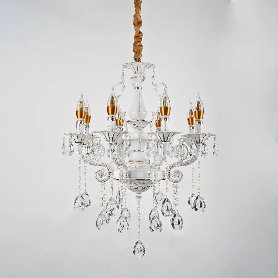 Żyrandol kryształowy Bruhier 8x E14, średnica 65cm, biały ze złotem, regulowana wysokość Klasyczne żyrandole Domyślny tytuł Alessandro Design