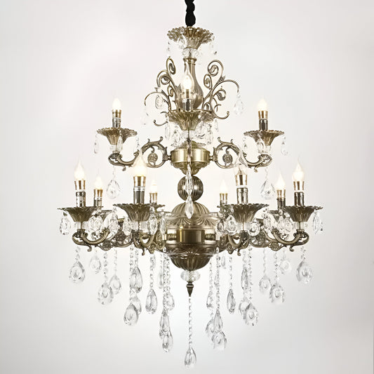 Żyrandol SANSSOUCI Royal 12xE14 Metal i kryształ Regulowana wysokość Antyczny mosiądz Klasyczne żyrandole Domyślny tytuł Alessandro Design