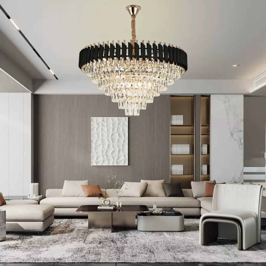 Żyrandol kryształowy VERSAILLES Supremo 12xE14, średnica 80cm, błyszczące złoto i czerń, regulowana wysokość Żyrandole kryształowe Domyślny tytuł Alessandro Design
