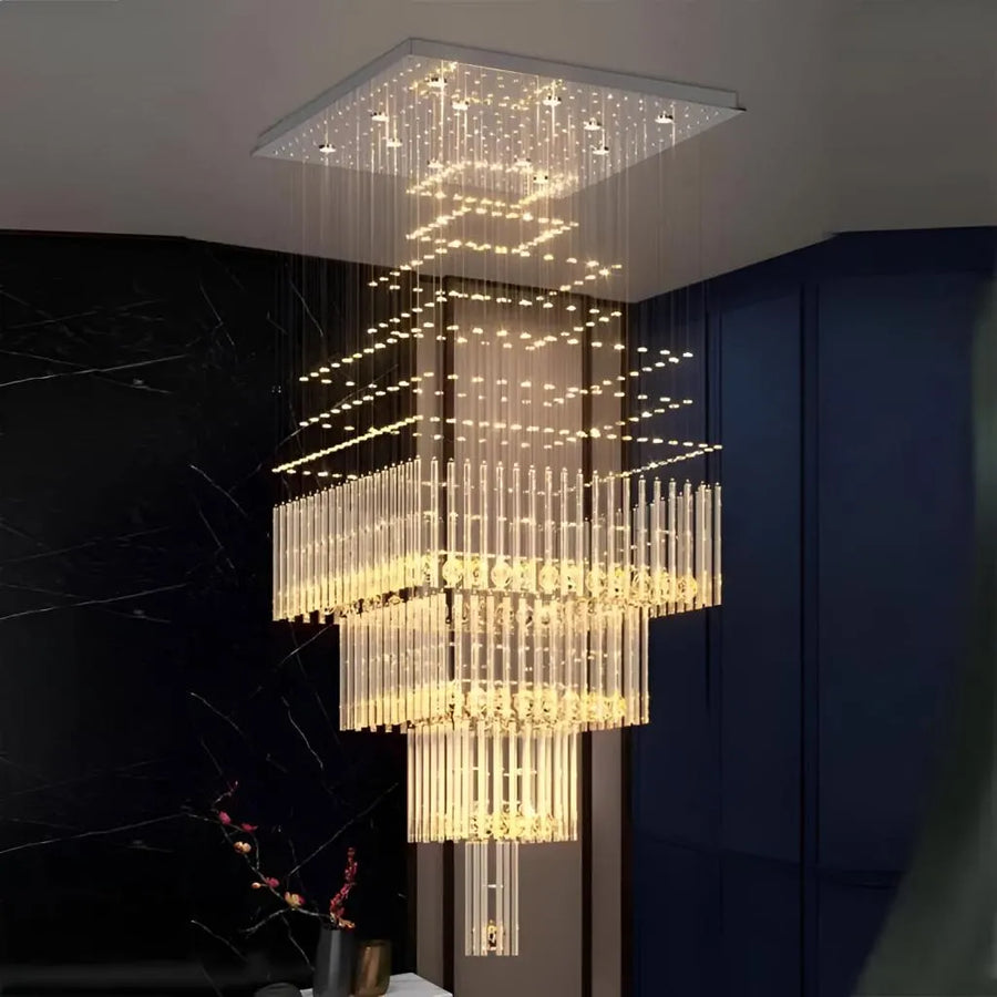 Żyrandol kryształowy LED 80W FLORENTIA złoty, średnica 50cm, wysokość 200cm, model drabinkowy żyrandol kryształowy domyślny tytuł Alessandro Design