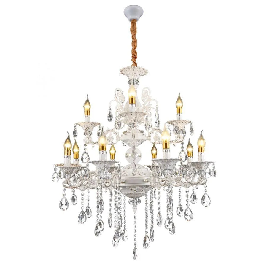 Żyrandol królewski SANSSOUCI 12xE14 Metalowe i kryształowe żyrandole z białą i srebrną kryształową regulacją wysokości Domyślny tytuł Alessandro Design