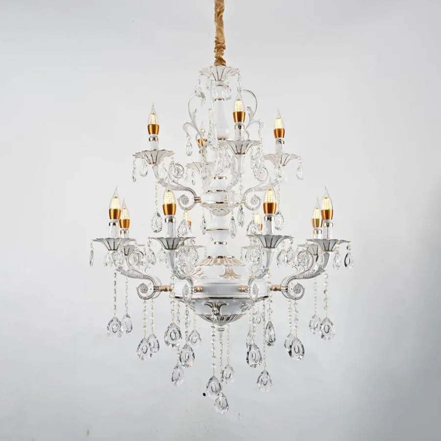 Żyrandol kryształowy Bruhier 12x E14, średnica 75cm, biały ze złotem, regulowana wysokość Klasyczne żyrandole Domyślny tytuł Alessandro Design
