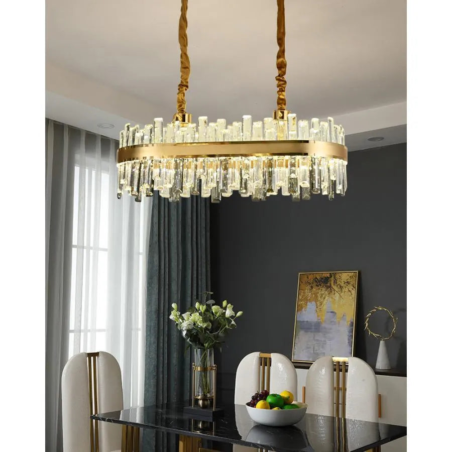 Żyrandol LED Achim z pilotem, 200W, średnica 80cm, złoty, ściemnialny kandelabr Cristal tytuł domyślny Alessandro Design