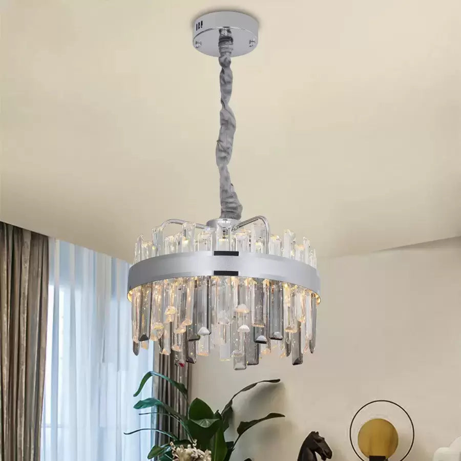 Kryształowy żyrandol LED ze zdalnym Miguel 92W ściemnialny srebrny żyrandol kryształowy domyślny tytuł Alessandro Design