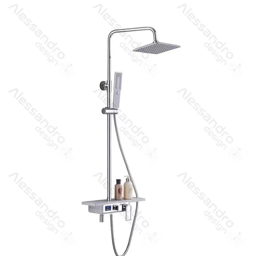 Kolumna prysznicowa, wyświetlacz LCD, stal nierdzewna, biały/srebrny, baterie i kolumny prysznicowe SJG/009 Domyślny tytuł Alessandro Design