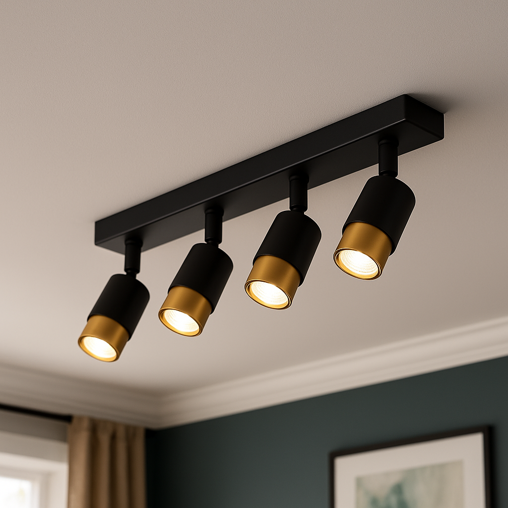 Projektor LED z reflektorami 4xGU10, złote, metalowe i akrylowe nowoczesne żyrandole z żarówkami Domyślny tytuł Alessandro Design