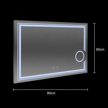 Prostokątne lustro LED, 80x60cm, CANTO Touch, system odmgławiania, możliwość przyciemniania