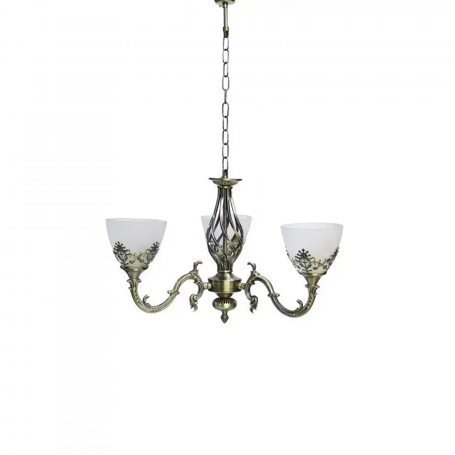 Żyrandol VINTAGE, wahadło z ramionami, COTTAGE, okrągły, 3xE27, szkło i metal, brązowe klasyczne żyrandole Domyślny tytuł Alessandro Design