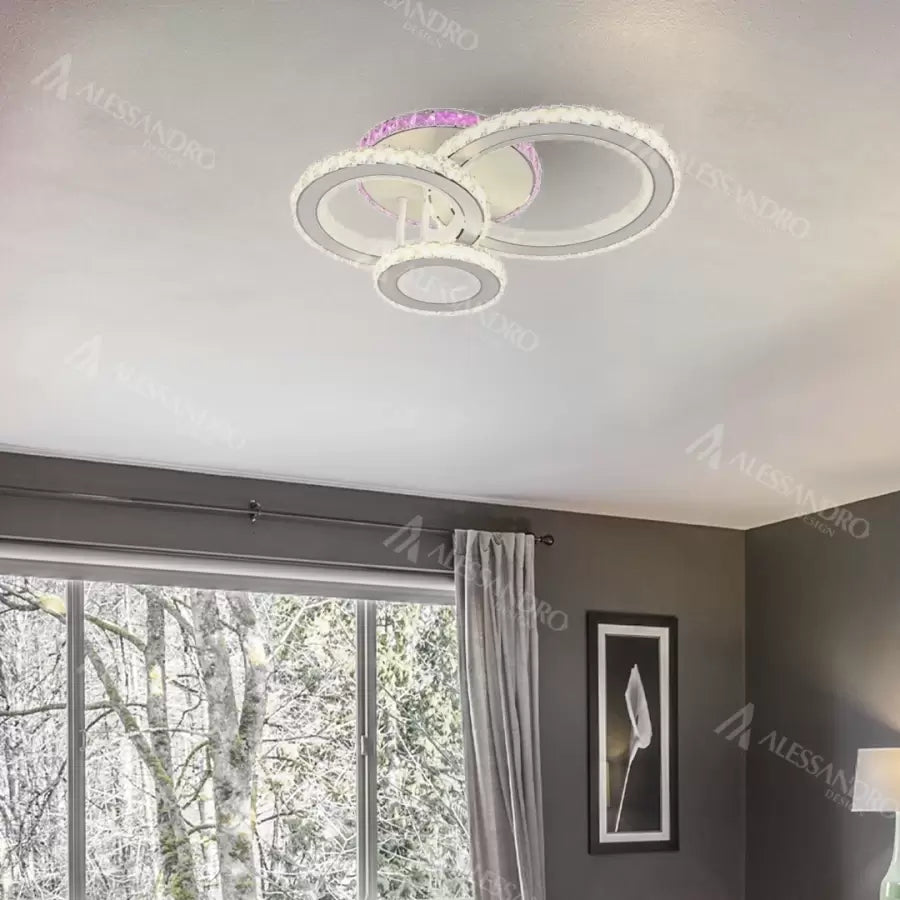 Żyrandol LED z pilotem i kryształem LEOCADIA RGB 134W, 3 koła, światło zimne/ciepłe/neutralne, możliwość przyciemniania, żyrandol LED z białego kryształu Domyślny tytuł Alessandro Design