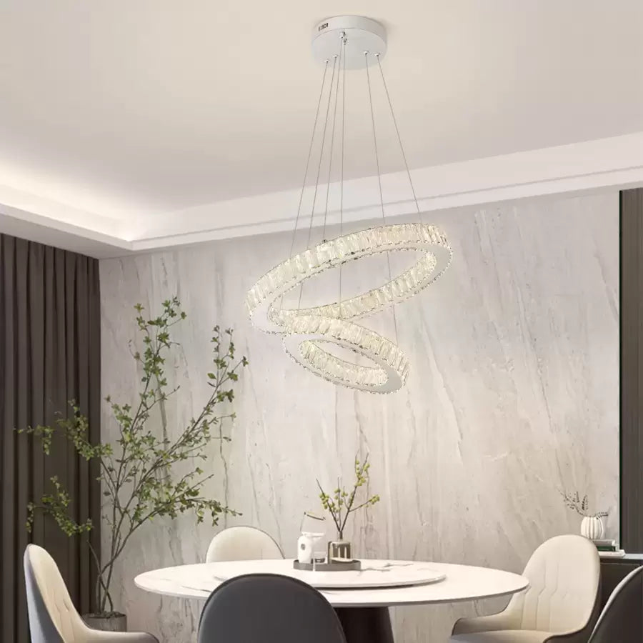 Zawieszany żyrandol LED z pilotem i kryształem CANAAN 80W, 2 koła, światło zimne/ciepłe/neutralne, możliwość przyciemniania, błyszczący chrom, regulowana wysokość Nowoczesne żyrandole Domyślny tytuł Alessandro Design