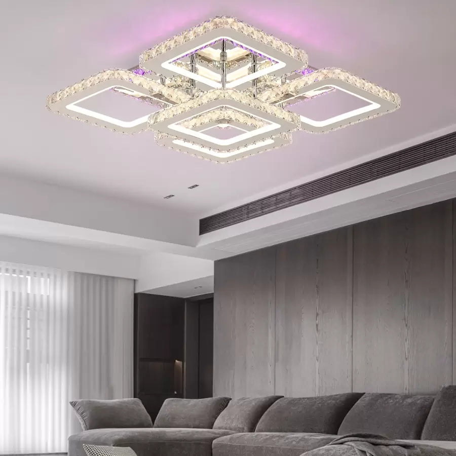 Żyrandol LED z pilotem z kryształem QUADRIA SUPREMO RGB, 143W, 5 kwadratów, światło zimne/ciepłe/neutralne, możliwość przyciemniania, błyszczący chrom Żyrandole LED z pilotem Domyślny tytuł Alessandro Design