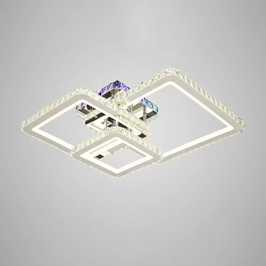 Żyrandol LED z pilotem i kryształem JUSTIN RGB 106W, 3 kwadraty, światło zimne/ciepłe/neutralne, możliwość przyciemniania, błyszczące chromowane żyrandole kryształowe LED Domyślny tytuł Alessandro Design