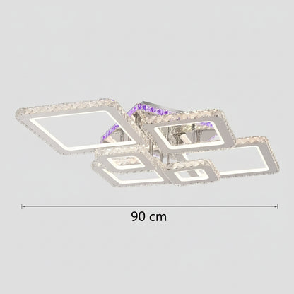Żyrandol LED z pilotem i kryształem NOVA RHOMBA RGB 168W, 6 kwadratów, światło zimne/ciepłe/neutralne, możliwość przyciemniania, błyszczący chrom Żyrandole i kryształy LED Domyślny tytuł Alessandro Design