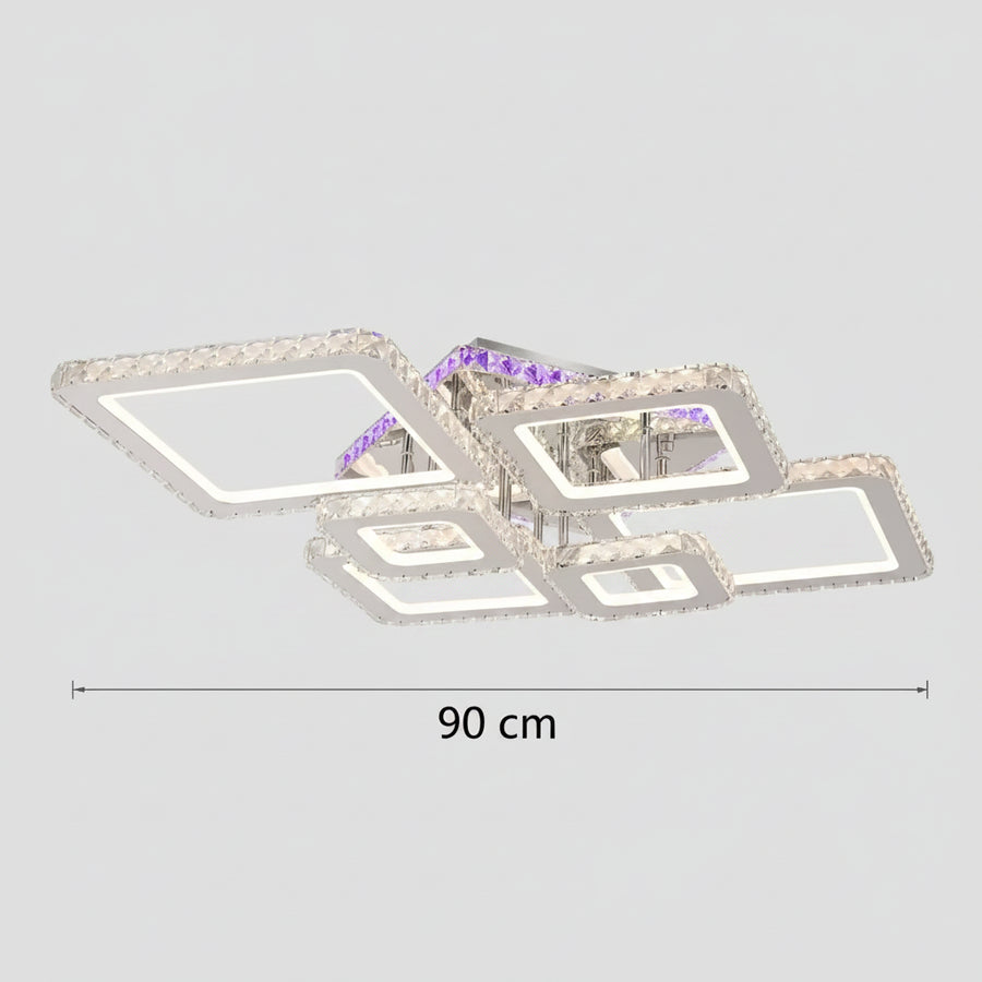 Żyrandol LED z pilotem i kryształem NOVA RHOMBA RGB 168W, 6 kwadratów, światło zimne/ciepłe/neutralne, możliwość przyciemniania, błyszczący chrom Żyrandole i kryształy LED Domyślny tytuł Alessandro Design