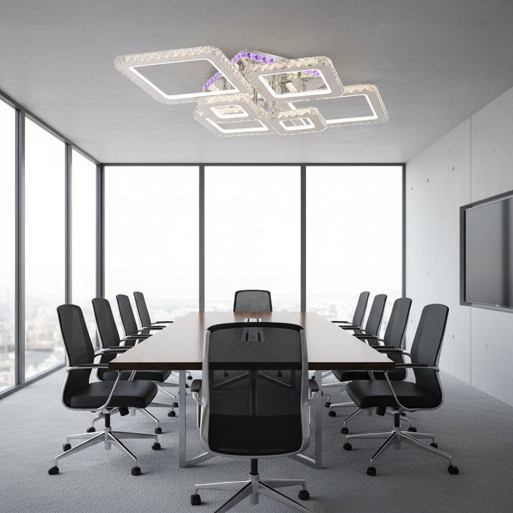 Żyrandol LED z pilotem i kryształem NOVA RHOMBA RGB 168W, 6 kwadratów, światło zimne/ciepłe/neutralne, możliwość przyciemniania, błyszczący chrom Żyrandole i kryształy LED Domyślny tytuł Alessandro Design