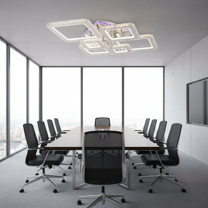 Żyrandol LED z pilotem i kryształem NOVA RHOMBA RGB 168W, 6 kwadratów, światło zimne/ciepłe/neutralne, możliwość przyciemniania, błyszczący chrom Żyrandole i kryształy LED Domyślny tytuł Alessandro Design