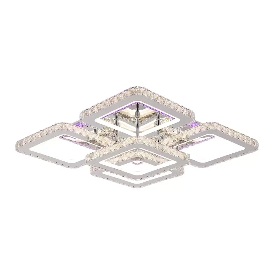 Żyrandol LED z pilotem z kryształem QUADRIA SUPREMO RGB, 143W, 5 kwadratów, światło zimne/ciepłe/neutralne, możliwość przyciemniania, błyszczący chrom Żyrandole LED z pilotem Domyślny tytuł Alessandro Design