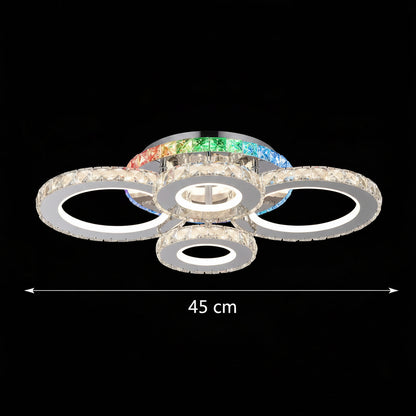 Żyrandol LED z pilotem i kryształem NOVA ROTONDA RGB 82W, 4 koła, światło zimne/ciepłe/neutralne, możliwość przyciemniania, chromowane żyrandole i kryształy LED Domyślny tytuł Alessandro Design