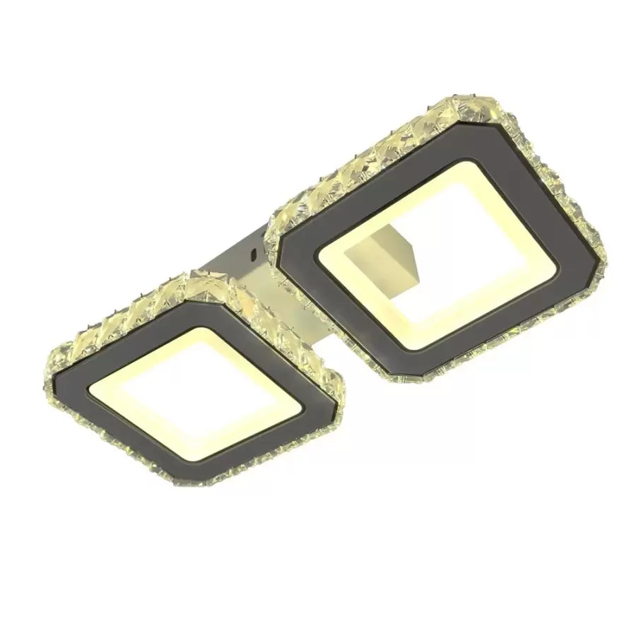 Żyrandol LED z pilotem i kryształem QUADRIS 41W, 2 kwadraty, światło zimne/ciepłe/neutralne, możliwość przyciemniania, żyrandol LED z białego kryształu Tytuł domyślny Alessandro Design