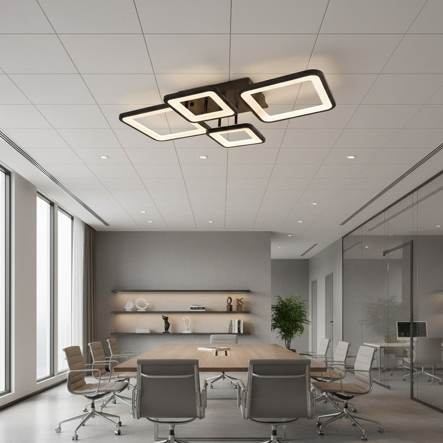 Żyrandol LED z pilotem MUGE 112W, 4 kwadraty, światło zimne/ciepłe/neutralne, możliwość przyciemniania, czarne Żyrandole LED z pilotem Domyślny tytuł Alessandro Design