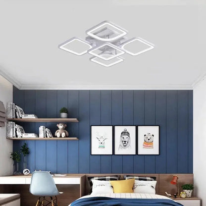 Żyrandol LED z pilotem FELY 80W, 5 kwadratów, światło zimne/ciepłe/neutralne, możliwość przyciemniania, biały żyrandol LED z pilotem Domyślny tytuł Alessandro Design