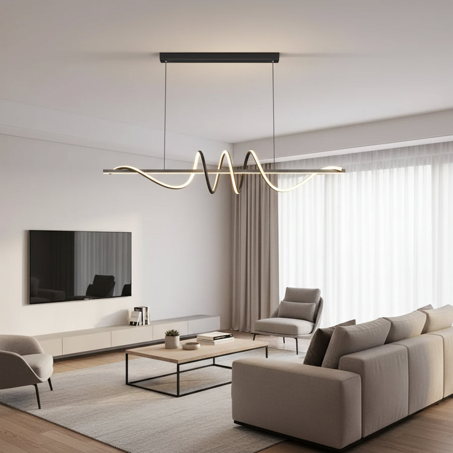 Zawieszany żyrandol LED z pilotem RIBBON 64W, liniowy, światło zimne/ciepłe/neutralne, możliwość przyciemniania, czarny, żyrandole LED z regulacją wysokości z pilotem Domyślny tytuł Alessandro Design