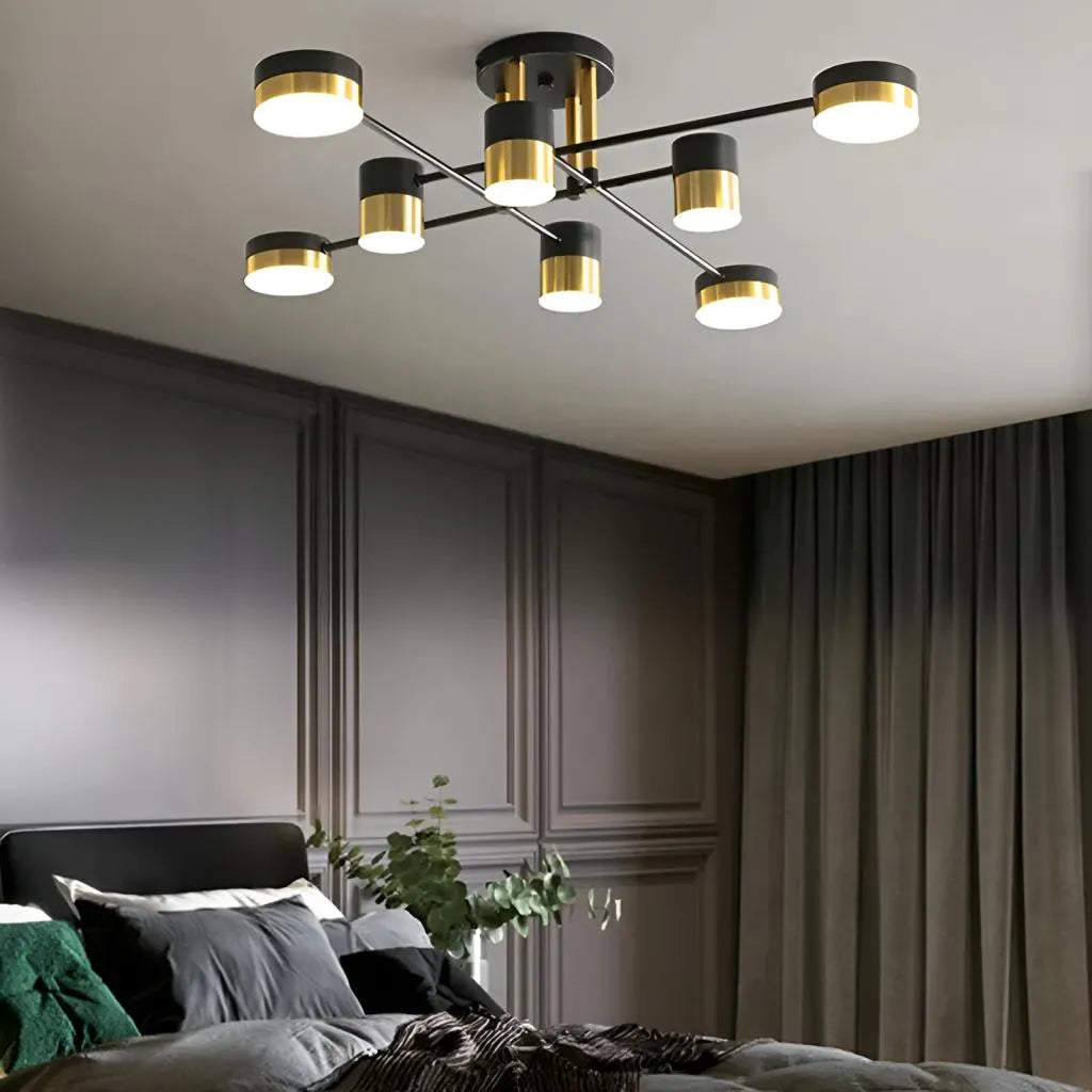 Żyrandol LED z pilotem JAYSON 57W, 8 elementów, światło zimne/ciepłe/neutralne, możliwość przyciemniania, błyszczące, czarne, złote żyrandole LED z pilotem Domyślny tytuł Alessandro Design