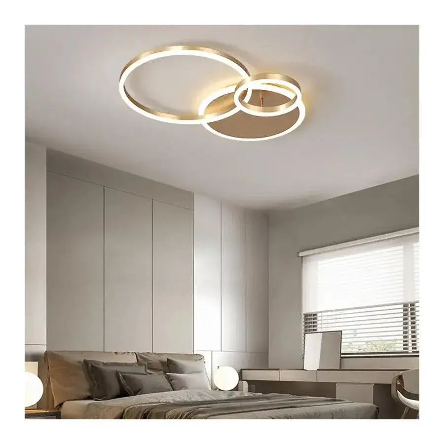 Żyrandol LED z pilotem MYRENE 110W, 2 koła, światło zimne/ciepłe/neutralne, możliwość przyciemniania, złote Żyrandole LED z pilotem Domyślny tytuł Alessandro Design