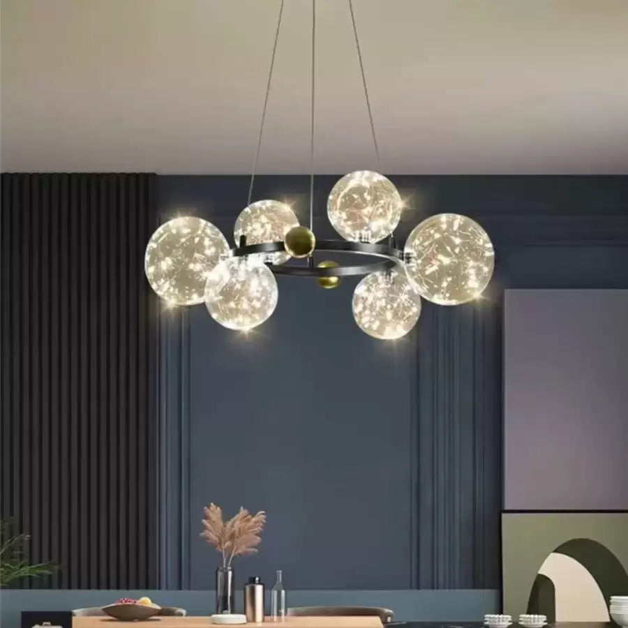Żyrandol LED z pilotem NOEL 52W, 6 kul, światło zimne/ciepłe/neutralne, możliwość przyciemniania, czarny, kandelabr z regulacją wysokości Moderne Domyślny tytuł Alessandro Design