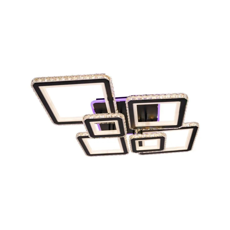 Żyrandol LED z pilotem i kryształem QUADRIS RGB 177W, 6 kwadratów, światło zimne/ciepłe/neutralne 3000K/4000K/6000K, możliwość przyciemniania, czarne, metalowe i kryształowe żyrandole LED z pilotem Domyślny tytuł Alessandro Design