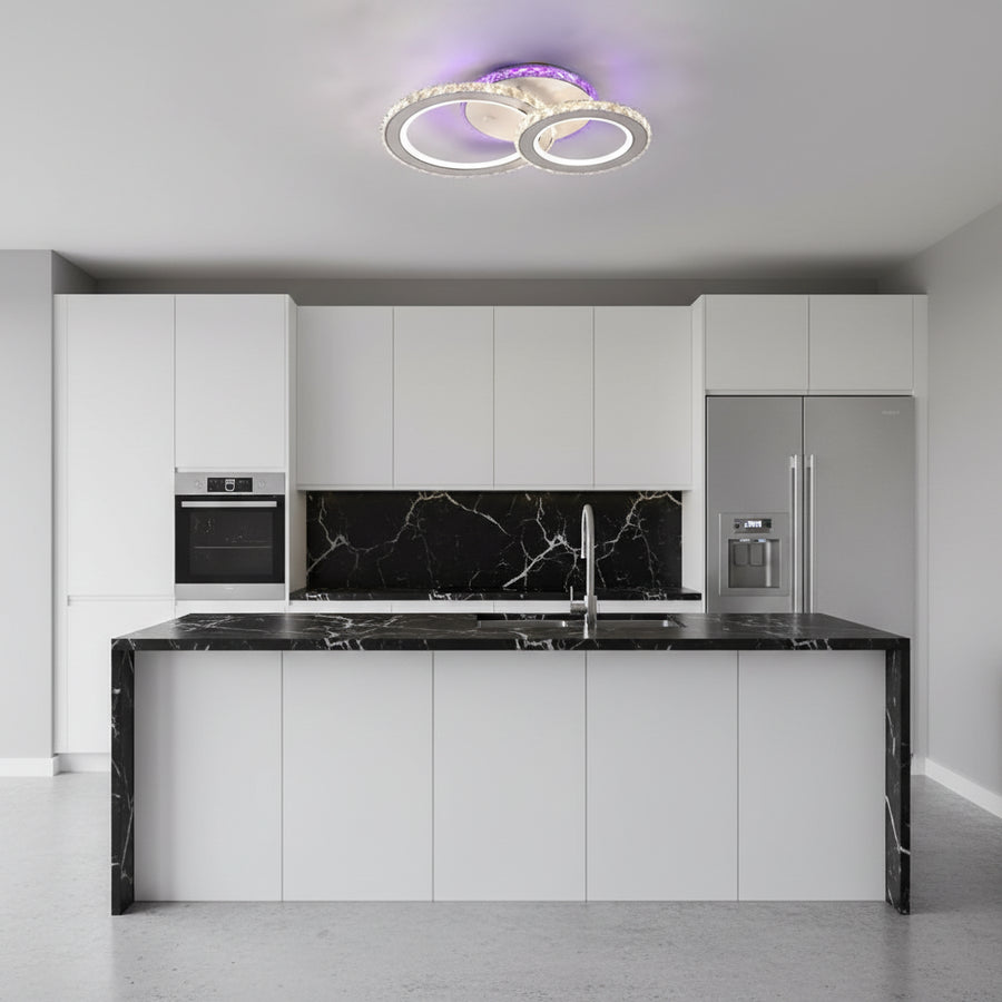 Żyrandol LED z pilotem i kryształem NOVA ROTONDA RGB 42W, 2 koła, światło zimne/ciepłe/neutralne, możliwość przyciemniania, biały Żyrandol LED z pilotem Domyślny tytuł Alessandro Design