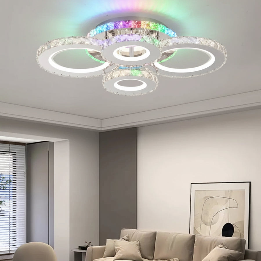 Żyrandol LED z pilotem i kryształem NOVA ROTONDA RGB 82W, 4 koła, światło zimne/ciepłe/neutralne, możliwość przyciemniania, chromowane żyrandole i kryształy LED Domyślny tytuł Alessandro Design