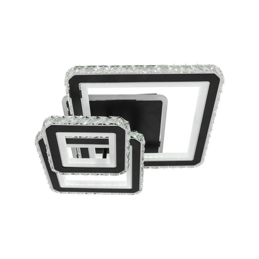 Żyrandol LED z pilotem i kryształem LEILA 88W, 3 kwadraty, światło zimne/ciepłe/neutralne, możliwość przyciemniania, czarny błyszczący chrom Żyrandole LED z pilotem Domyślny tytuł Alessandro Design