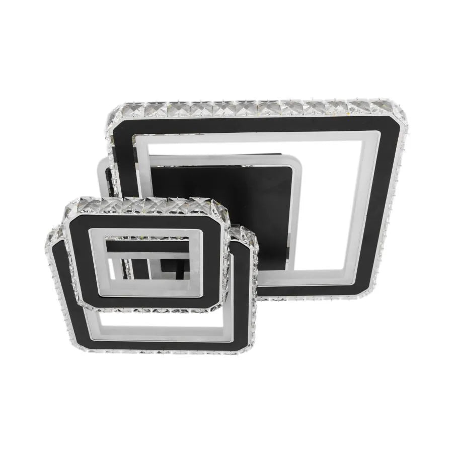 Żyrandol LED z pilotem i kryształem LEILA 88W, 3 kwadraty, światło zimne/ciepłe/neutralne, możliwość przyciemniania, czarny błyszczący chrom Żyrandole LED z pilotem Domyślny tytuł Alessandro Design
