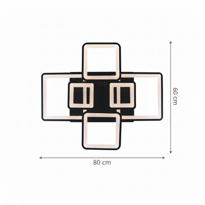 Żyrandol LED z pilotem ELLA 120W, 6 kwadratów, światło zimne/ciepłe/neutralne, możliwość przyciemniania, czarne, metalowe i akrylowe Żyrandole LED z pilotem Domyślny tytuł Alessandro Design