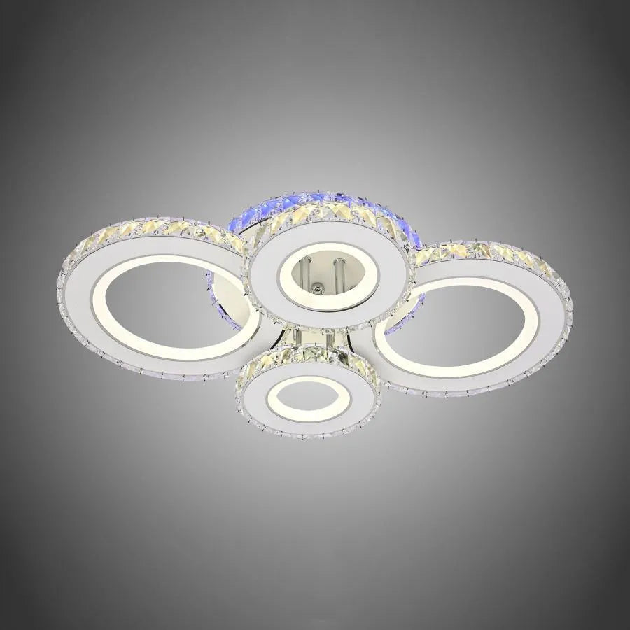 Żyrandol LED z pilotem i kryształem MEILI ZAFINA RGB 136W, 4 koła, światło zimne/ciepłe/neutralne, możliwość przyciemniania, żyrandole LED z białego kryształu Domyślny tytuł Alessandro Design