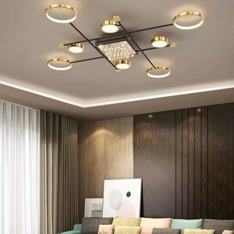 Żyrandol LED z pilotem i kryształem MISEL 168W, 9 elementów, światło zimne/ciepłe/neutralne, możliwość przyciemniania, żyrandole LED z czarnego złota z pilotem Domyślny tytuł Alessandro Design
