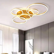 Żyrandol LED z pilotem LYRA 248 W, 5 kółek, światło zimne/ciepłe/neutralne, możliwość przyciemniania, żyrandole LED ze szczotkowanego złota z pilotem Domyślny tytuł Alessandro Design