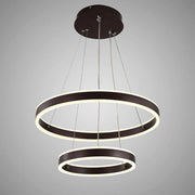 Zawieszany żyrandol LED z pilotem OLATHE 180W, 2 koła, światło zimne/ciepłe/neutralne, możliwość przyciemniania, brązowy, regulacja wysokości