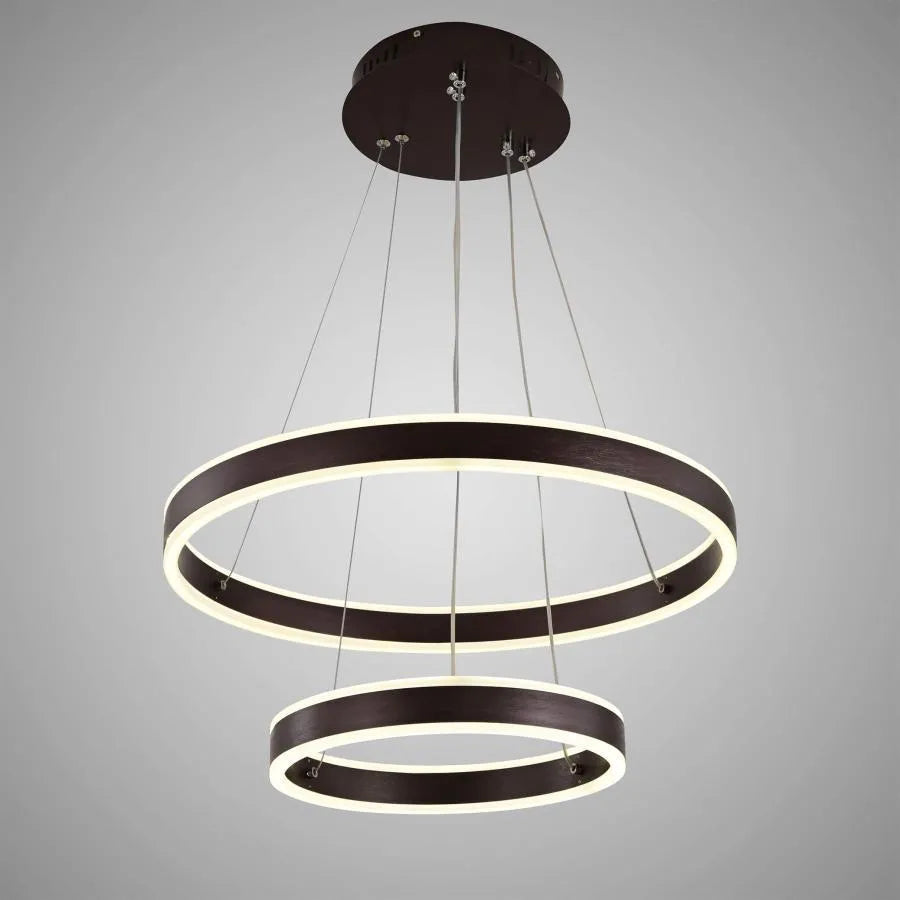 Zawieszany żyrandol LED z pilotem OLATHE 180W, 2 koła, światło zimne/ciepłe/neutralne, możliwość przyciemniania, brązowy, regulacja wysokości